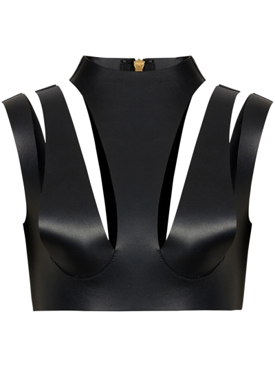 Balmain Cut-out Leather Crop Top In New