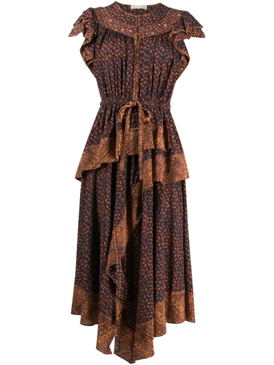 Ulla Johnson Netra Printed Midi Dress In Brown