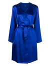 La Perla Belted Knee-length Silk Robe In Blue
