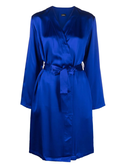 La Perla Belted Knee-length Silk Robe In Blue