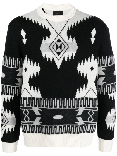 Alanui Icon Jacquard Sweater In Black And White Wool In Nero