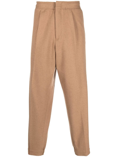 Zegna Pleated Tapered-leg Wool And Cotton-blend Jogging Bottoms In 212   Md Brw Sld