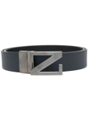 Zegna Blue Z Square Buckle Leather Belt In Blue