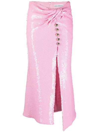 Paco Rabanne Pink Sequined Midi Skirt With Draping