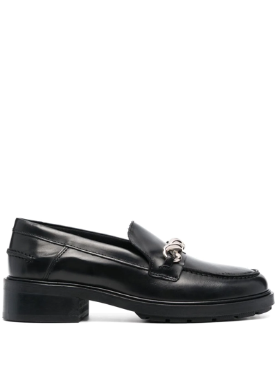 Tommy Hilfiger Chain-link Detail Leather Loafers In Brown