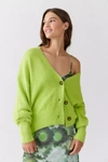 Urban Outfitters Uo Thea Fuzzy Cardigan In Chartreuse