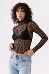 Urban Outfitters Uo Tyla Sheer Lace Turtleneck Top In Black