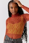 Urban Outfitters Uo Tyla Sheer Lace Turtleneck Top In Brown