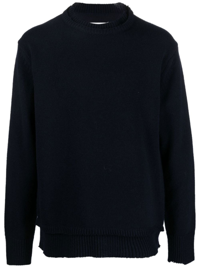 Maison Margiela Navy Blue Wool-linen Blend Jumper In Blau