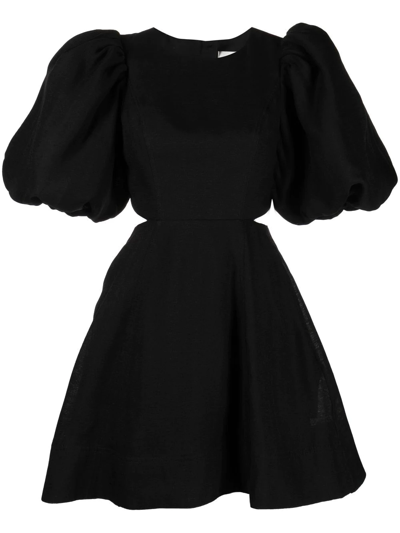 aje black puff sleeve dress Fallingwater Ruched Midi Dress-BLACK / 6