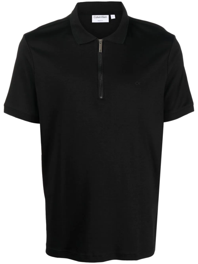Calvin Klein Smooth Cotton Zip Polo T Shirt Black