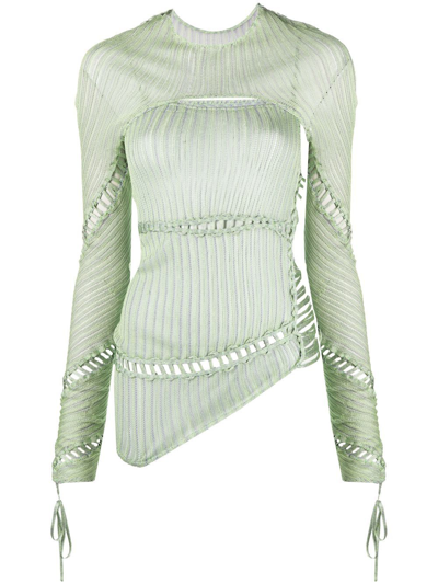 Isa Boulder Jigsaw Asymmetric Knitted Top In Green