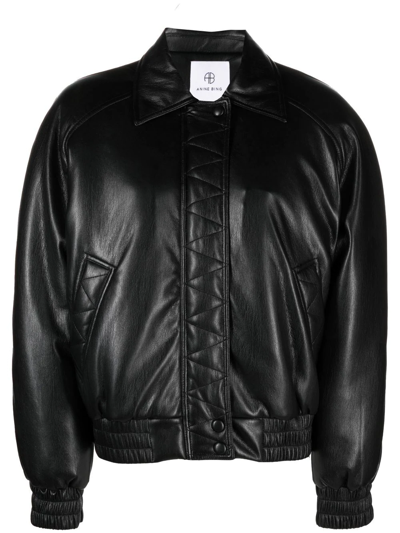 Anine Bing Zora Logo-embossed Faux-leather Jacket In Black