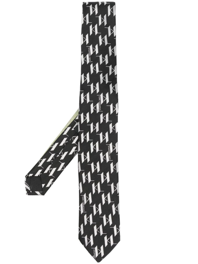 Karl Lagerfeld Kl-monogram Silk Tie In Black