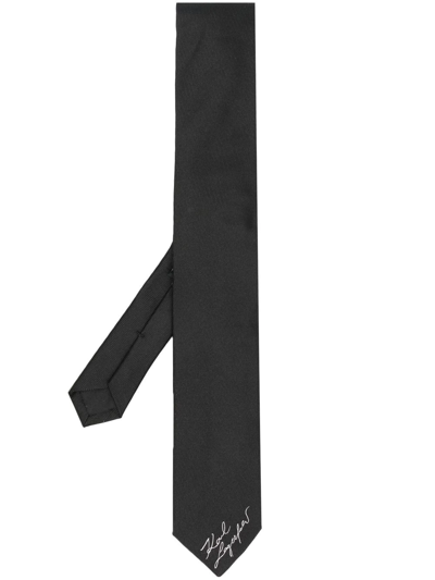 Karl Lagerfeld Embroidered-logo Silk Tie In Black