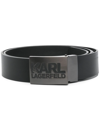 KARL LAGERFELD LOGO-BUCKLE LEATHER BELT