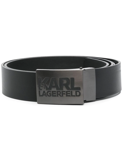 Karl Lagerfeld Logo-buckle Leather Belt In Black