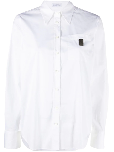 Brunello Cucinelli Monili Chain Button-front Shirt In Weiss