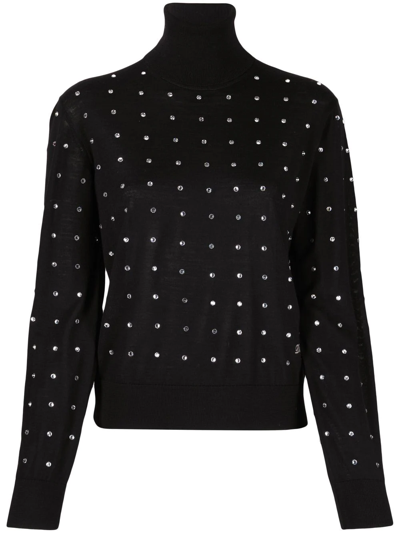 Dsquared2 Embellished Wool Knit Turtleneck Sweater In Black