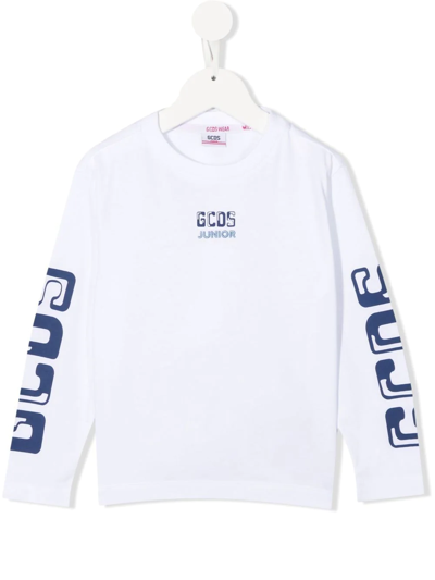 Gcds Teen Logo-print Long-sleeve T-shirt In Bianco