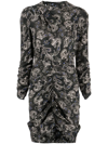 Isabel Marant Tosca Ruched Paisley-print Silk Crepe De Chine Mini Dress In Black