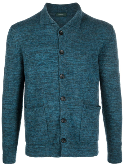 Zanone Fine Knit Collared Cardigan In Blue