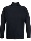 Issey Miyake Roll-neck Pleated-jersey Long-sleeved Top In Blau