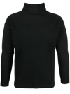 Issey Miyake Roll-neck Pleated-jersey Long-sleeved Top In Schwarz