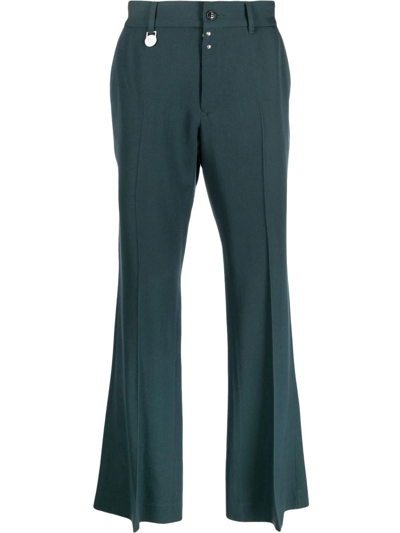 Mm6 Maison Margiela Plaque-detail Wide-leg Trousers In Petrol Green