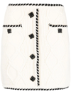 Self-portrait Cable Knit Mini Skirt With Twisted Trimmings In Weiss