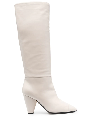 Alevì Knee-length 100mm Cone-heel Boots In Neutrals