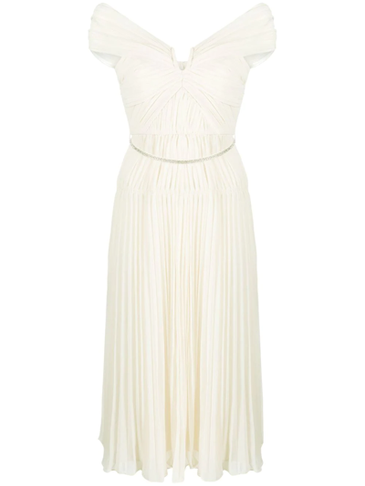 Self-portrait Pleated Off-the-shoulder Midi-dress In Ivory