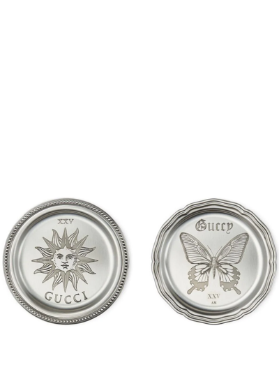 Gucci Logo-engraved Coasters (set Of Two) In Silber