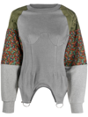 Andersson Bell Rosee Embellished Patchwork Cotton-jersey, Corduroy And Shell Sweater In Grau