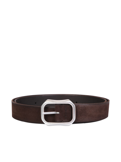 Orciani Geometric-buckle Leather Belt In Brown