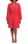 London Times Ruffle Long Sleeve Dress In Cherry