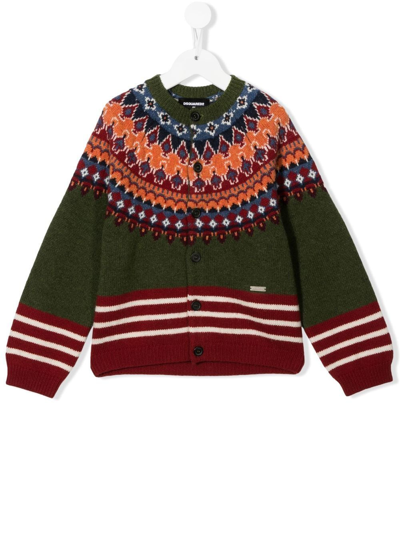 Dsquared2 Kids' Button-up Knitted Cardigan In Green