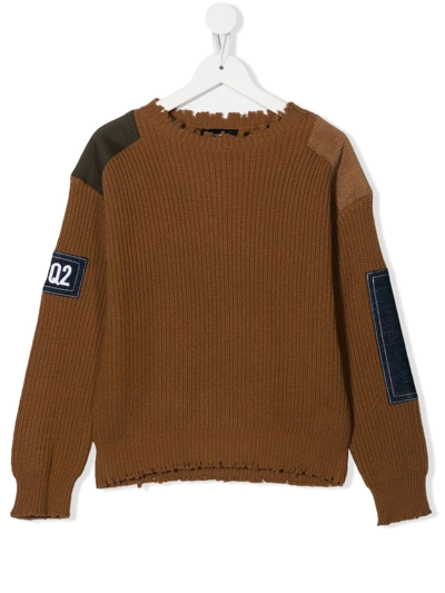 Dsquared2 Logo-patch Knitted Jumper In Brown