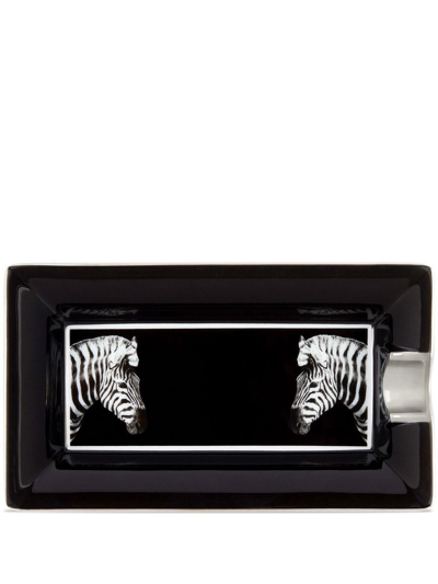 Dolce & Gabbana Zebra-print Porcelain Ash-tray In Black