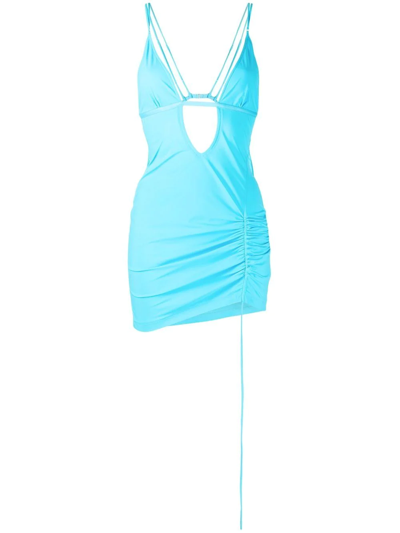 Nensi Dojaka Asymmetric-ruched Mini Dress In Blau