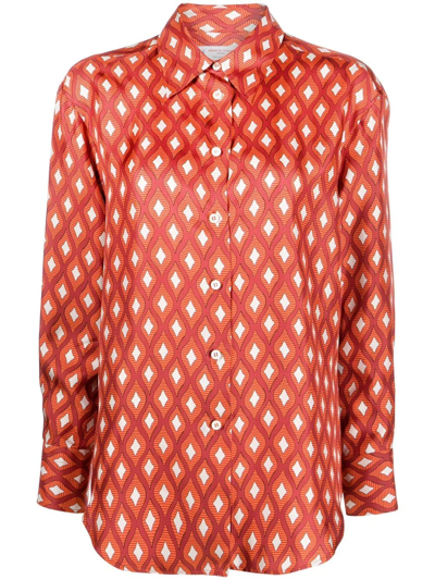 Alberto Biani Printed Silk Twill Shirt In Red