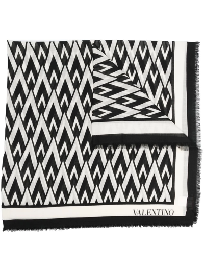 Valentino Monogram-jacquard Cashmere Scarf In Black