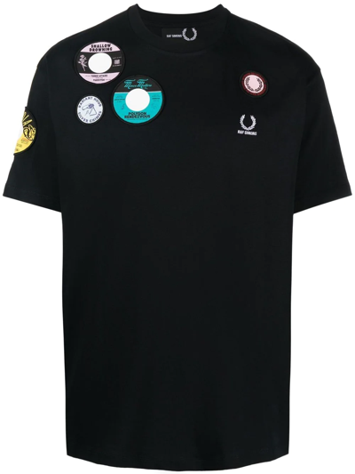 Fred Perry Black Cotton T-shirt With Decorative Patches