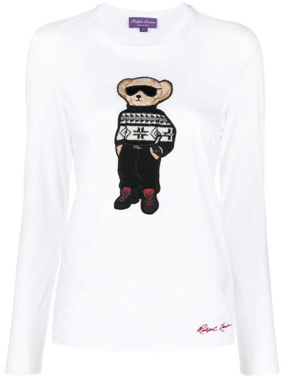 Ralph Lauren Ski Bear Embroidered Long Sleeve T-shirt In White