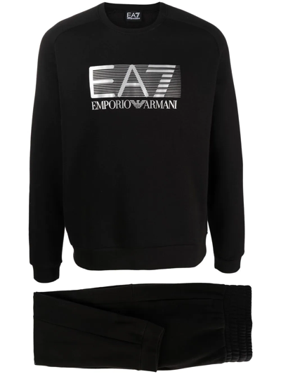 Ea7 Logo-printed Crew-neck Sweatshirt In Schwarz