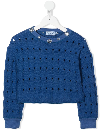 Mi Mi Sol Perforated-knit Wool Jumper In Blau