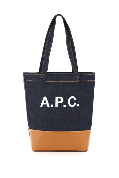 Apc Axel Small Denim Tote Bag In Blue,brown
