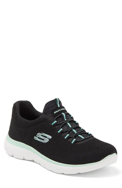 Skechers Women's Summits - Cool Classic Wide Width Athletic Walking Sneakers From Finish Line In Black/ Turquoise