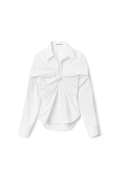 Alexander Wang Open Twisted Front Placket Cotton Shirt In Bright White