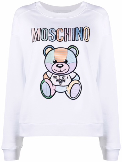 Moschino Logo-embroidered Cotton Sweatshirt In White